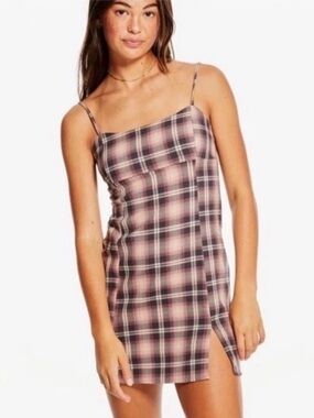 Aeropostale Pink and Black Plaid Slip Dress